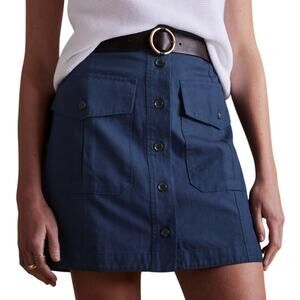 Banana Republic Blue High Waist Button Front Steppe Linen Blend Mini Skirt